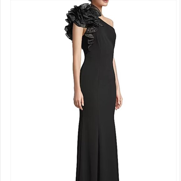 AIDAN MATTOX ONE-SHOULDER ORGANZA RUFFLE GOWN Size 14 - Picture 3 of 4